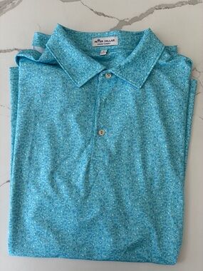 Peter Millar Turquoise Micro-Print Polo, L